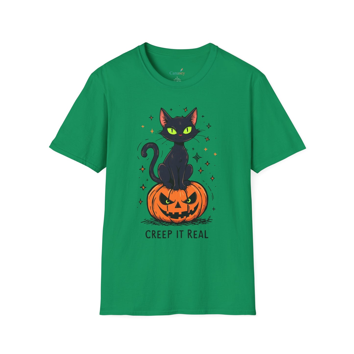 Creep It Real Halloween Shirt / Cute Black Cat & Pumpkin T-Shirt