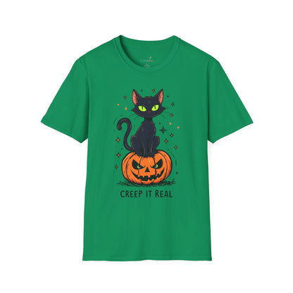 Creep It Real Halloween Shirt / Cute Black Cat & Pumpkin T-Shirt