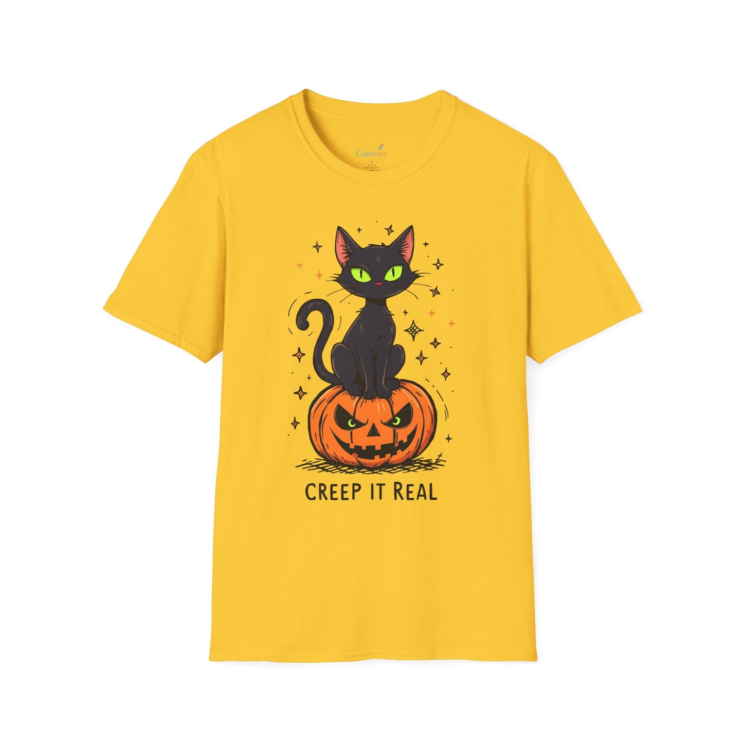 Creep It Real Halloween Shirt / Cute Black Cat & Pumpkin T-Shirt