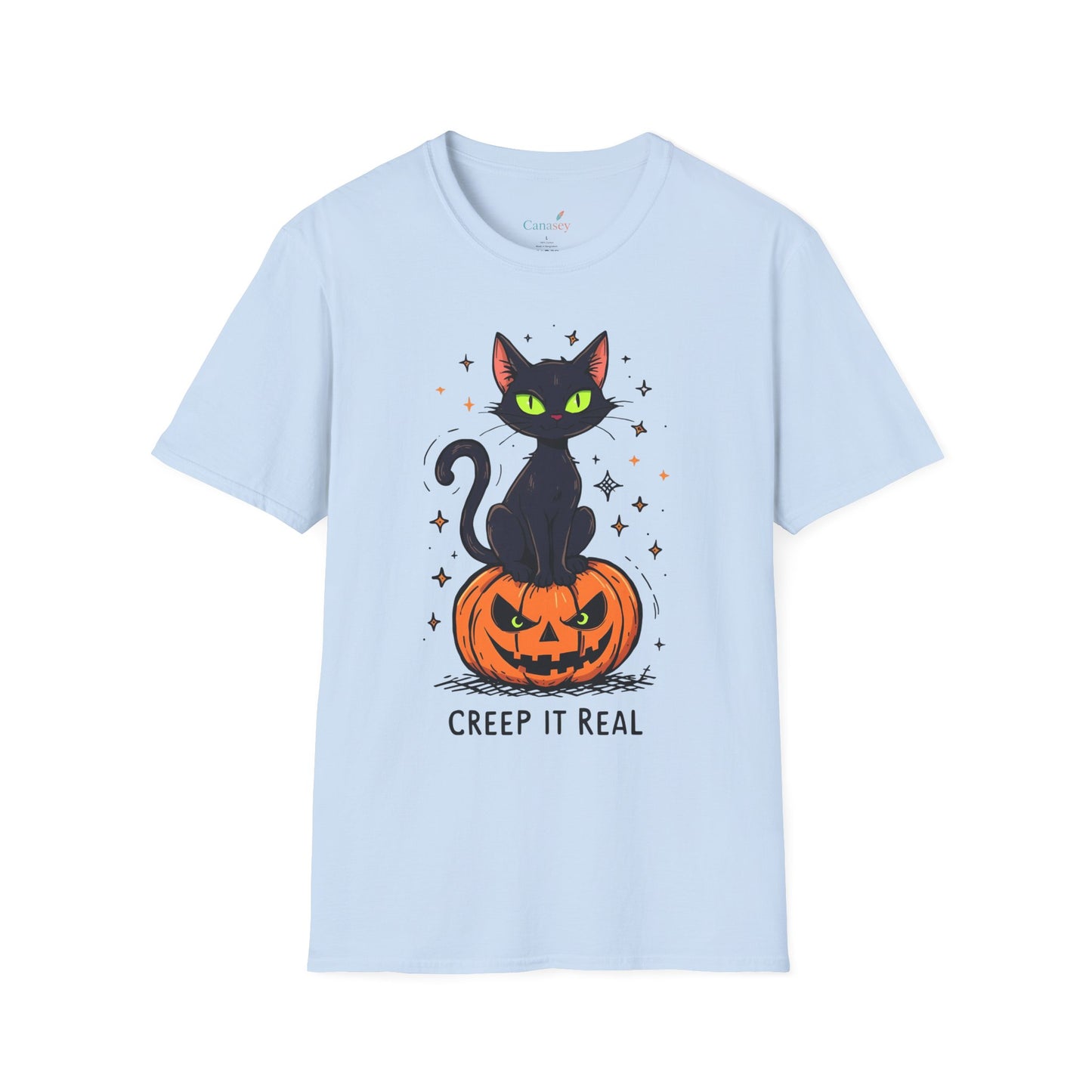 Creep It Real Halloween Shirt / Cute Black Cat & Pumpkin T-Shirt