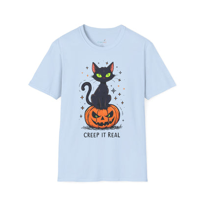 Creep It Real Halloween Shirt / Cute Black Cat & Pumpkin T-Shirt