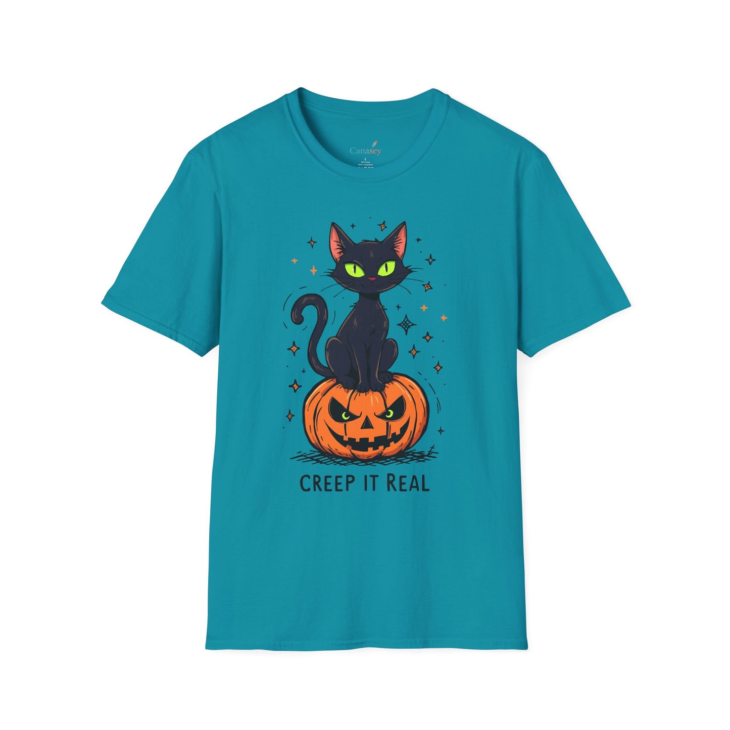 Creep It Real Halloween Shirt / Cute Black Cat & Pumpkin T-Shirt