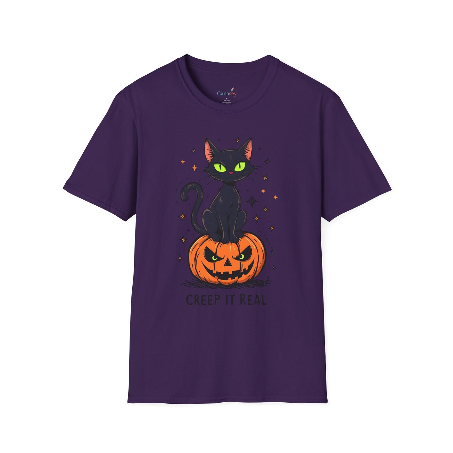 Creep It Real Halloween Shirt / Cute Black Cat & Pumpkin T-Shirt