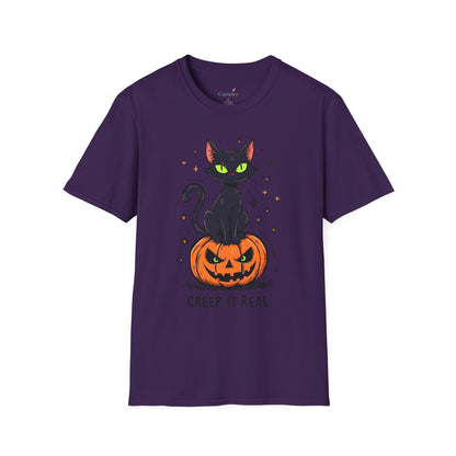 Creep It Real Halloween Shirt / Cute Black Cat & Pumpkin T-Shirt