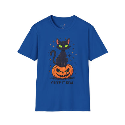 Creep It Real Halloween Shirt / Cute Black Cat & Pumpkin T-Shirt