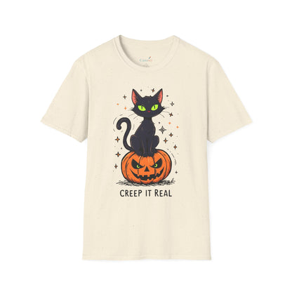 Creep It Real Halloween Shirt / Cute Black Cat & Pumpkin T-Shirt