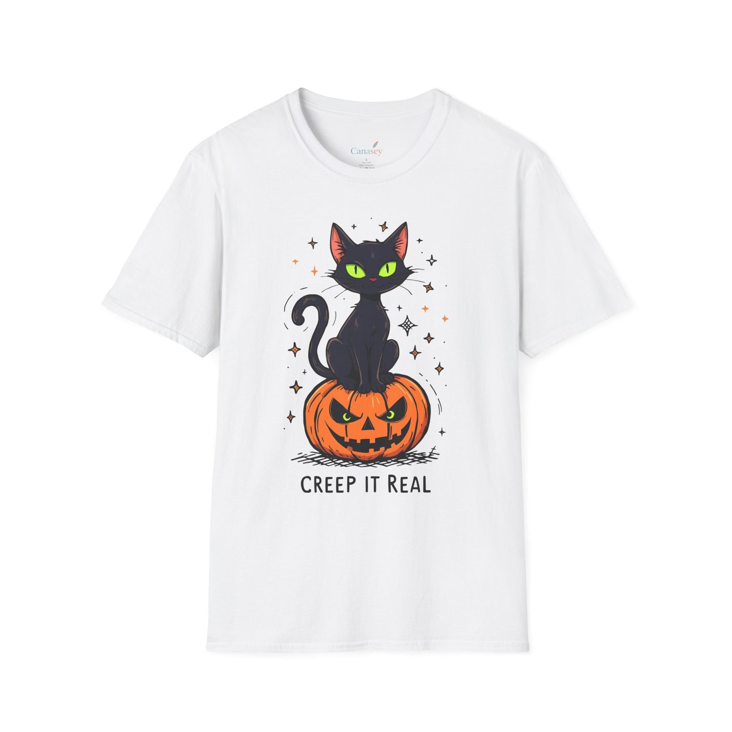 Creep It Real Halloween Shirt / Cute Black Cat & Pumpkin T-Shirt