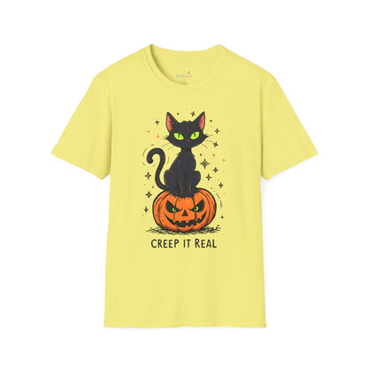 Creep It Real Halloween Shirt / Cute Black Cat & Pumpkin T-Shirt
