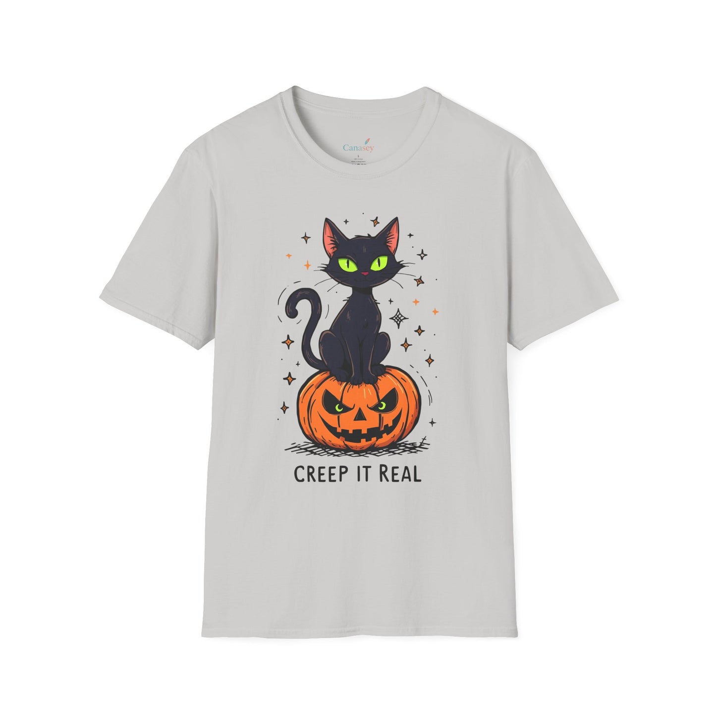 Creep It Real Halloween Shirt / Cute Black Cat & Pumpkin T-Shirt