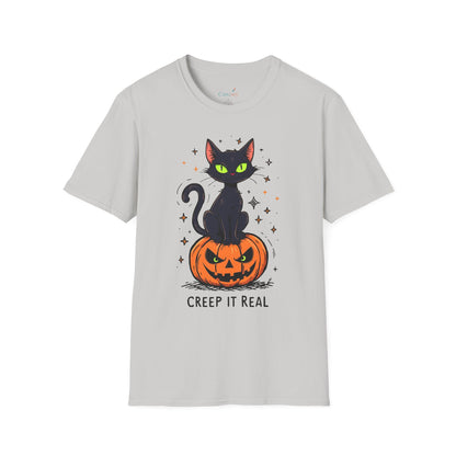 Creep It Real Halloween Shirt / Cute Black Cat & Pumpkin T-Shirt
