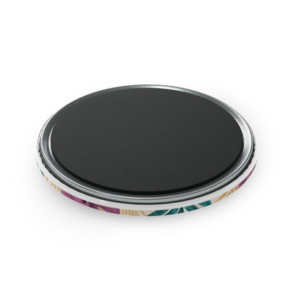 Round black magnet with colorful rim on a white background