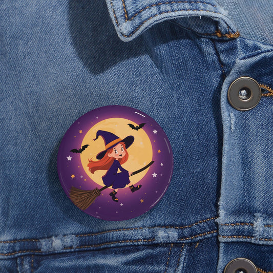 Little cartoon witch riding Magnet/ Pins/ Mirror